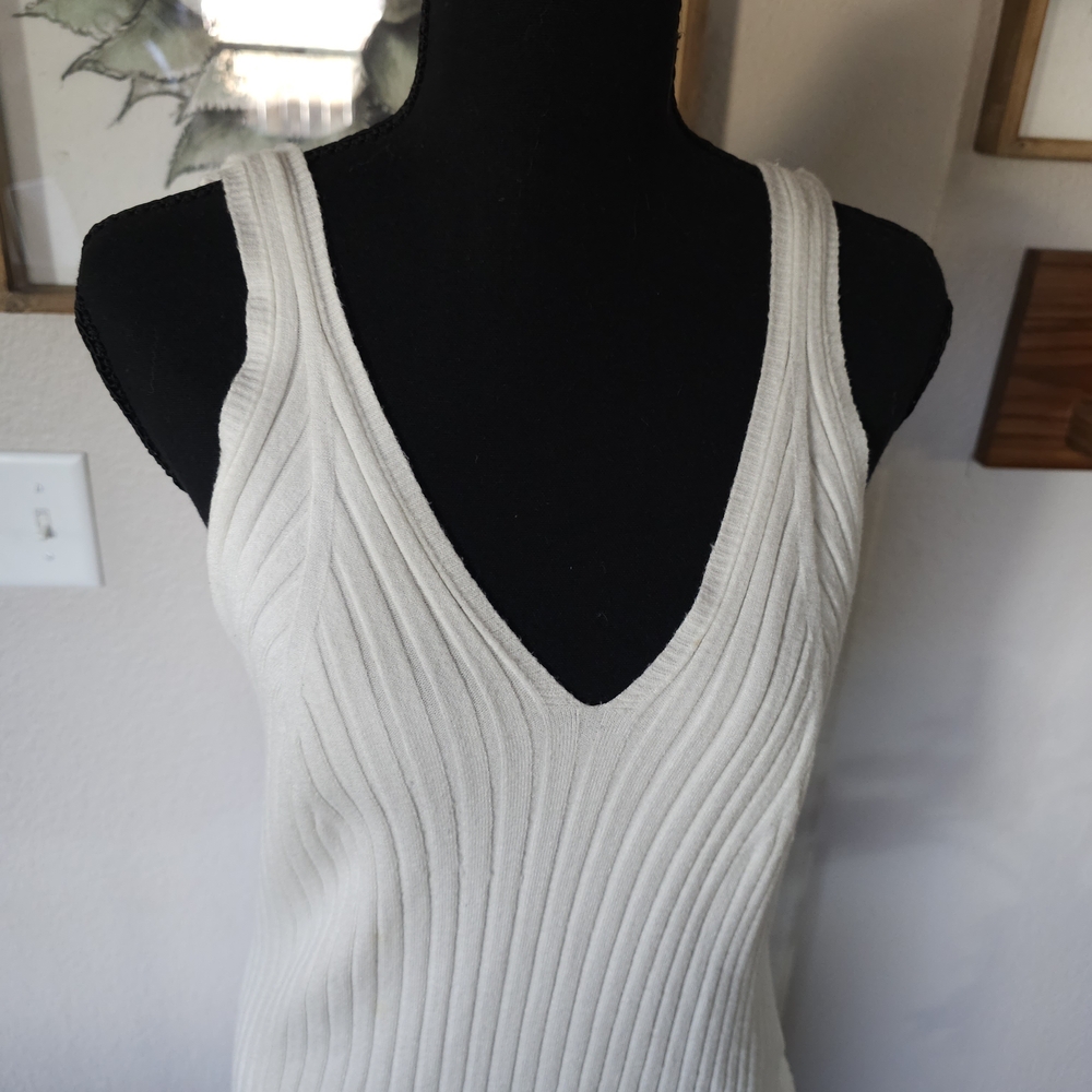 Cream Ribbed Knit Sleeveless Dress